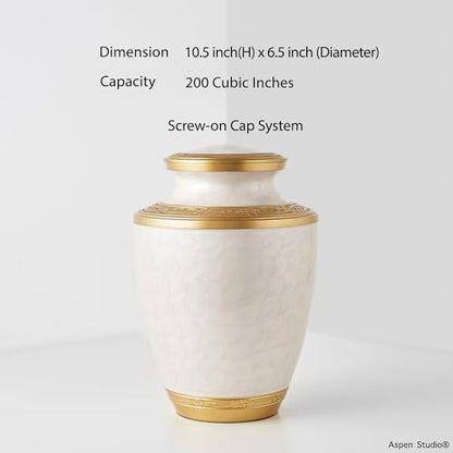 AspenStudio White Gold Brass Urn Cremation for Adult Human Ashes - Large Size Capable to 200 lbs