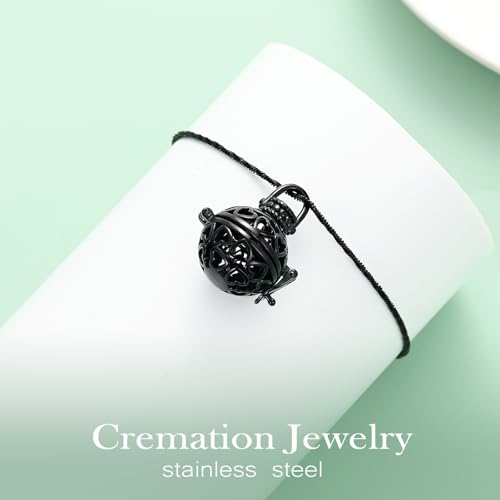 Yinplsmemory Cremation Jewelry Urn Necklace for Ashes with Mini Keepsake Jar - color: Black&silver