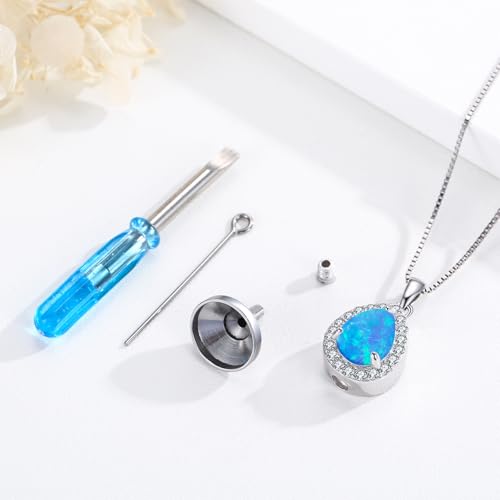 Urn necklace for Ashes 925 Sterling Silver Opal/Turquoise/Moonstone/Moss agate Pendant Cremation Memory Jewelry Keepsake Gifts for Women - style: Blue Opal