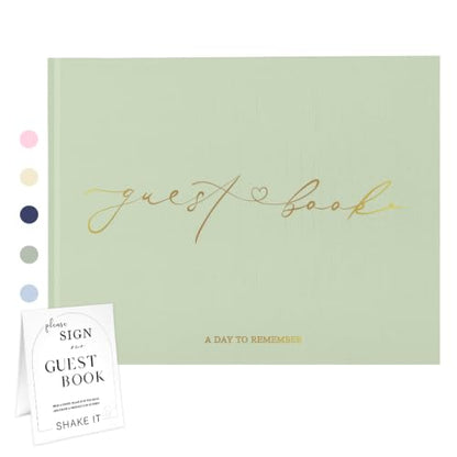 Wedding Guest Book, Polaroid Photo Guestbook for Baby Shower | Table Sign Included, Gold Stamping, Hardcover, 9x7.5", Perfect for Bridal Party & Baby Shower, Sage - color: Sage