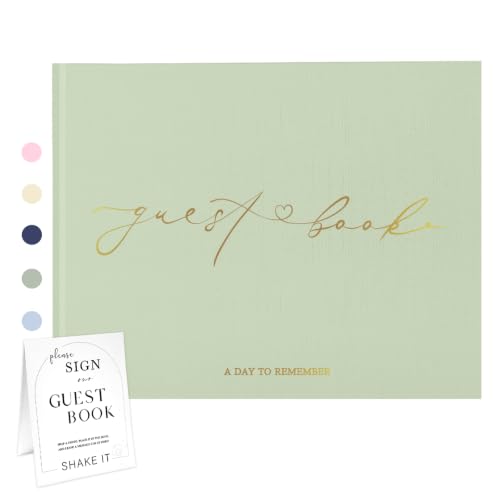 Wedding Guest Book, Polaroid Photo Guestbook for Baby Shower | Table Sign Included, Gold Stamping, Hardcover, 9x7.5", Perfect for Bridal Party & Baby Shower, Sage - color: Sage
