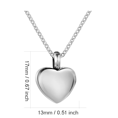 Cremation Jewelry Small Heart Urn Necklace Ashes for Women Men Keepsake Pendant Memorial Human Ash Holder - color: Silver