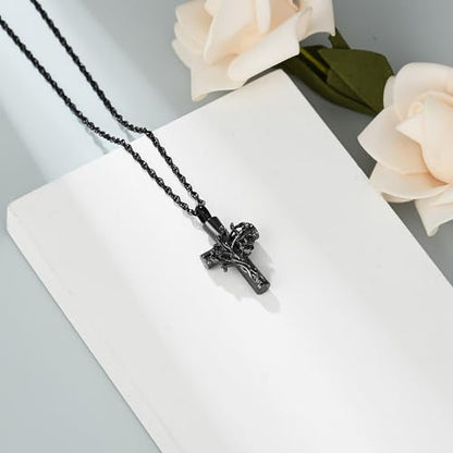shajwo Tree of Life Cross Urn Necklace for Ashes - color: Black
