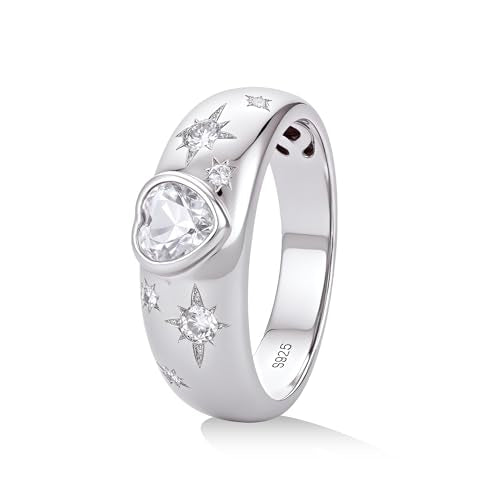 Heart Moissanite Ring for Women, Shooting Star Statement Gift | 925 Sterling Silver, Tarnish Resistant Finish, Premium Gift Box with Certificate