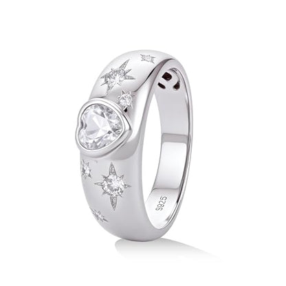 Heart Moissanite Ring for Women, Shooting Star Statement Gift | 925 Sterling Silver, Tarnish Resistant Finish, Premium Gift Box with Certificate