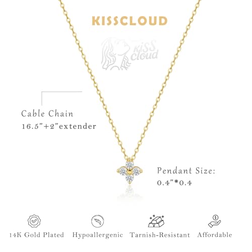 Gold Silver Pendant Necklace for Women, Dainty CZ Jewelry Gift | 14K Gold Silver Plated, Cubic Zirconia Pearl Charm, Trendy Layered Necklace, Adjustable Chain, Waterproof, Hypoallergenic - color: Gold-Clover