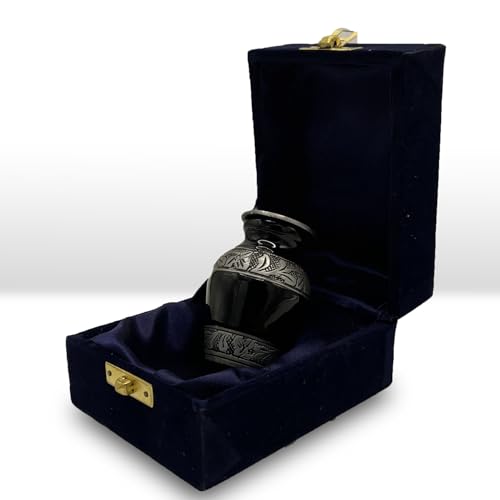 Small Urns Mini Cremation Urn in Green & Black Funeral Urn for Pet or Human Ashes Miniature Urn with Velvet Box - 100% Aluminum - color: Black