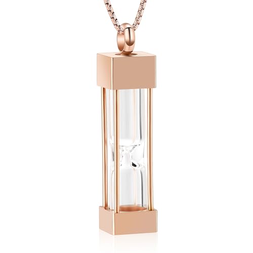 Oinsi Glass Hourglass Cremation Jewelry for Ashes Cylinder Urn Necklace Container Vial Necklaces Bottle Memorial Cremation Keepsake Jewelry Ash Pendant for Women/Men - color: Rose Gold