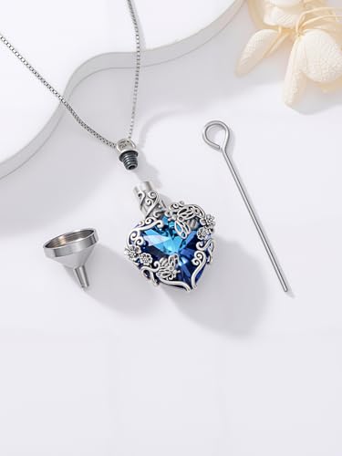 JKR Heart Urn Necklace for Ashes Crystal Keepsake Pendant Memorial Jewelry | Crystal Cremation Jewelry Loss Of Loved One Sympathy Gift for Mom Wife Grandma Daughter - style: Bee-Blue Heart