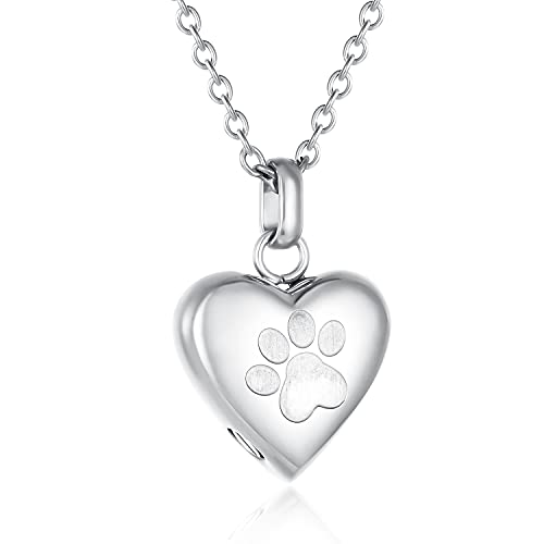 Pet Urn Necklace Heart Memorial Urn Pendant Dog Cat Keepsake Funeral Jewelry 316L Stainess Steel Paw Print Cremation Jewelry - color: One Paw