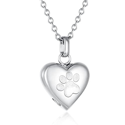 Pet Urn Necklace Heart Memorial Urn Pendant Dog Cat Keepsake Funeral Jewelry 316L Stainess Steel Paw Print Cremation Jewelry - color: One Paw