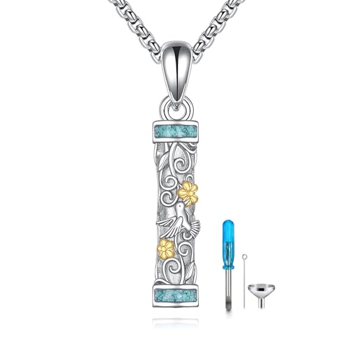 Urn Necklaces for Ashes Sterling Silver Cylinder Memorial Pendant for Loved Ones Keepsake Cremation Jewelry Gifts for Women Men - style: Hummingbird