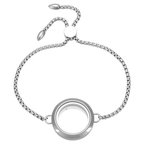 Floating Locket Bracelet Stainless Steel Memory Locket Bracelet Picture Memory Charms Memorial Jewelry for Women Men Photo Frame Pendant Ashes Hair Gemstones Keepsake - color: Silver