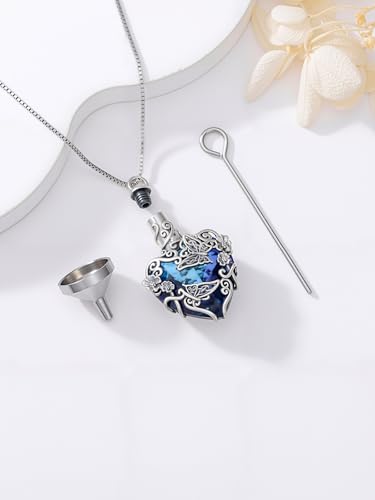 JKR Heart Urn Necklace for Ashes Crystal Keepsake Pendant Memorial Jewelry - style: Butterfly-Blue Heart