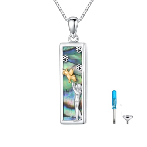 Dog Urn/Tree of Life/Dragonfly/Butterfly Urn Necklace 925 Sterling Silver Adjustable Abalone Ashes Jewelry Gifts for Women - color: Dog-Abalone
