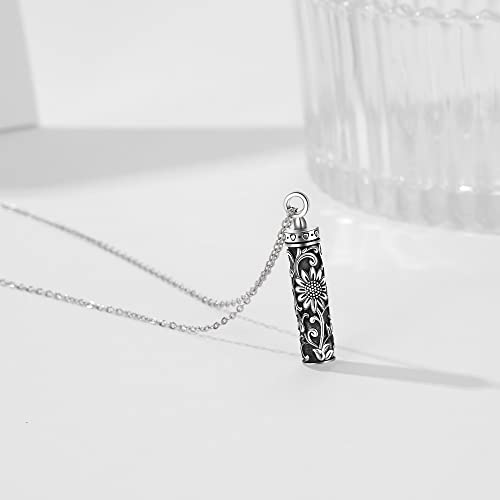 Sterling Silver Flower Tree Life Cremation Urn Necklace for Women - color: Cylin *Sunfl. 1