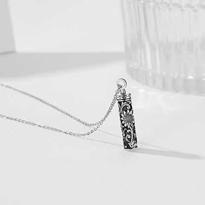 Sterling Silver Flower Tree Life Cremation Urn Necklace for Women - color: Cylin *Sunfl. 1