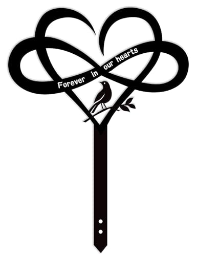 Metal Infinity Heart Cross Cemetery Decorations for Grave, Eternal Love Grave Marker with Bird, Weatherproof Memorial Plaque for Humans & Pets, Neutral Sympathy Gift for Loss of Loved Ones - style: Infinity Heart & Bird Memorial Plaque