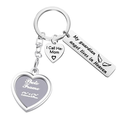 LQRI Sympathy Jewelry Loss of Mother Gift My Guardian Angel in Heaven I Call Her Mom Memorial Photo Frame Keychain