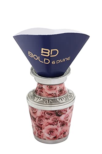 Bold & Divine Cremation Urns for Human Ashes - Decorative Brass Urns, Pink Rose Pattern, Small Keepsake Urn for Ashes Adult Female and Male, Funeral Urns