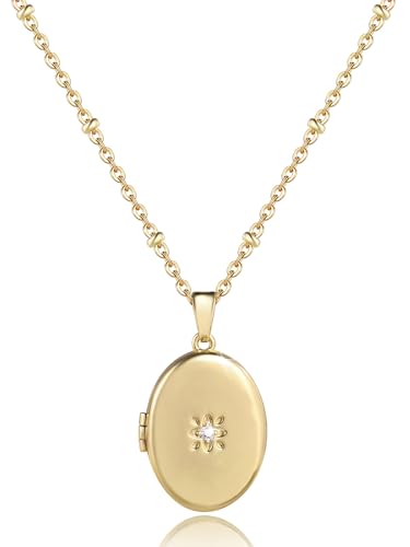 YOUFENG Love Heart Oval Locket Necklace that Holds Pictures Photo Lockets Birthday Gifts Jewelry for Women - style: Oval