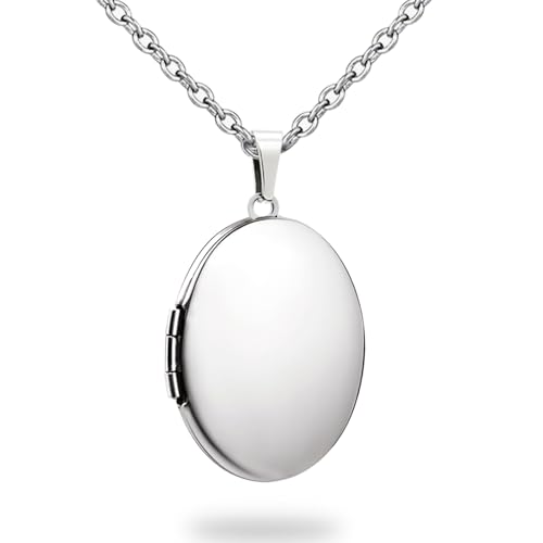 PHOCKSIN Personalized Locket Necklace for Women Photo Necklace with Customized Picture Birth Flower Birthstone Customizable Birthday Gifts - color: #08 Oval Silver