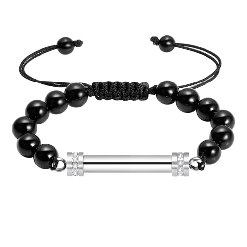 Cylinder Cremation Bracelet for Ashes Urn Jewelry Stainless Steel Memorial Keepsake Urn Bracelet Bangle Ashes Holder - color: Adjustable Bead Bracelet-Silver