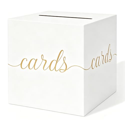 White Wedding Card Box, Gold Foil Gift Card Box for Party, Graduation, Wedding Reception, Birthday, Baby Shower, Raffle - color: White and gold card box