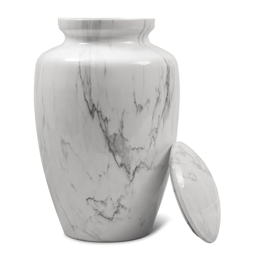 Urn for Ashes Adult Male,Decorative Large Cremation Urn for Men | White Marble Finish Urn for Man & Women,Memorial Urns for Human Ashes Adult Man - color: White Marble Finish