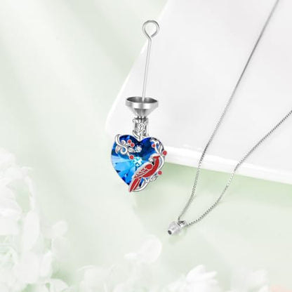 TOUPOP Sterling Silver Urn Necklace for Ashes with Crystal Memorial Keepsake Dragonfly/Butterfly/Cardinal/Cat/Dolphin Cremeation Jewelry Birthday Mothers Day Christmas Gifts for Her Women - style: Cardinal