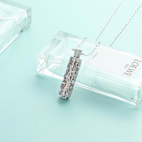 Tree of Life Urn Necklace for Women Men Cylinder Bar Memorial Ash Pendant | Tree of Life Cremation Jewelry,Stainless Steel Keepsakes Necklaces,Vial Ashes Pendant - color: Silver-Rose