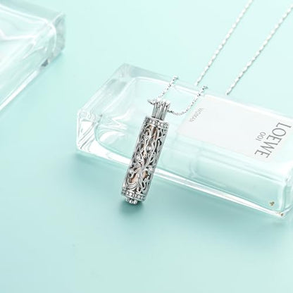 Tree of Life Urn Necklace for Women Men Cylinder Bar Memorial Ash Pendant | Tree of Life Cremation Jewelry,Stainless Steel Keepsakes Necklaces,Vial Ashes Pendant - color: Silver-Rose