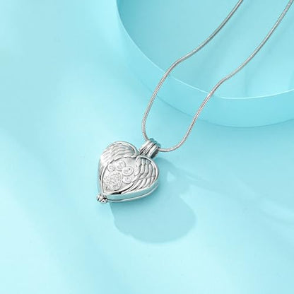 zeqingjw Pet Cremation Jewelry for Ashes Pendant Paw Print Pet Heart Urn Necklace Memorial Keepsake Jewelry for Pet/Dog's/Cat's Ashes - color: Wing Heart-Silver