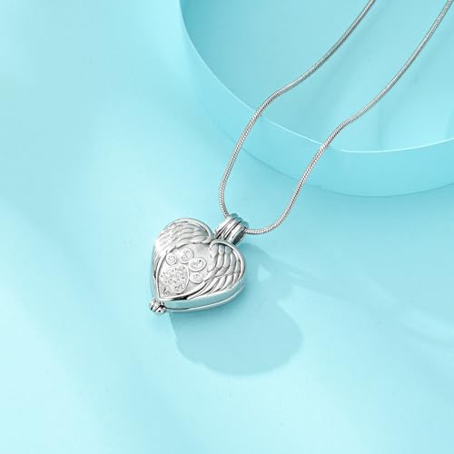 zeqingjw Pet Cremation Jewelry for Ashes Pendant Paw Print Pet Heart Urn Necklace Memorial Keepsake Jewelry for Pet/Dog's/Cat's Ashes - color: Wing Heart-Silver