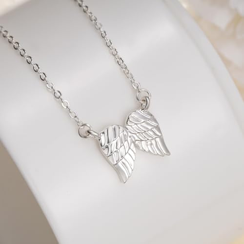 Little Hug from Heaven Angel Wings Necklace Gift for Women, Guardian Angel Sympathy Condolence Gift for Loss Mom Dad - style: angel wings neck silver