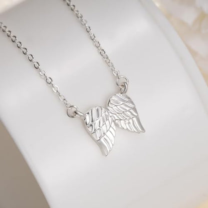 Little Hug from Heaven Angel Wings Necklace Gift for Women, Guardian Angel Sympathy Condolence Gift for Loss Mom Dad - style: angel wings neck silver
