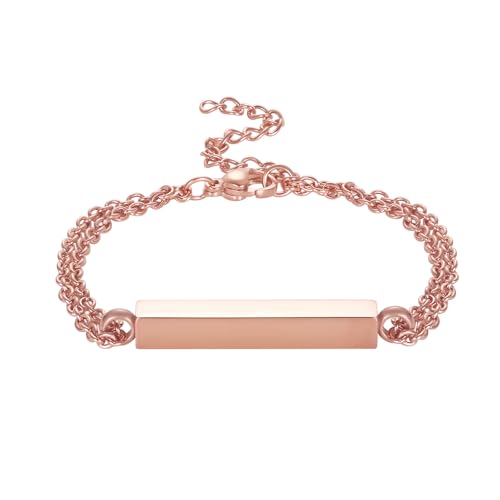 Horizontal Bar Urn Bracelet For Ashes For Women Girls Stainless Steel Cremation Jewelry For Ashes-Adjustable Length Keepsake Memorial Bracelet Engravable - color: Rose Gold