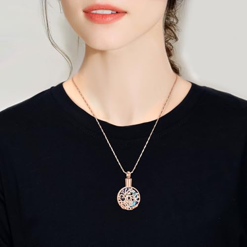 Imrsanl Tree of Life Urn Necklace for Ashes Paw Print Circle of Life Cremation Jewelry Keepsake Pendant Memorial Pet Ashes Holder for Women Men - color: Rose Gold-Blue