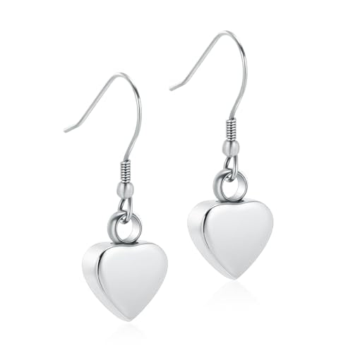 Heart Cremation Earring for Women Keepsake Memorial Urn Jewelry For Ashes - color: A-Silver