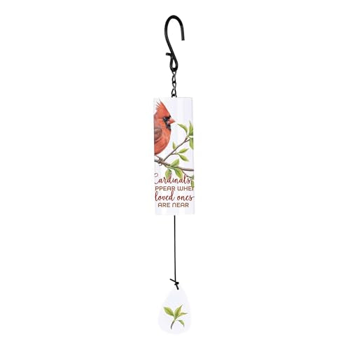 Magnolia Garden 11-Inch Cardinal Memorial Iron Wind Chime – Loved Ones are Near Sympathy Gift – White Metal Hanging Bereavement Bell – Remembrance Garden Decor for Loss of Mother, Father, or Spouse