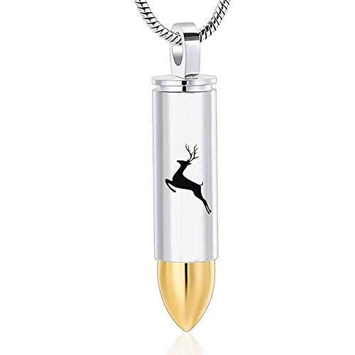 Yinplsmemory Cremation Jewelry for Ashes Locket Deer Bullet Pendant Urn Necklace for Ashes Keepsake Memorial Jewelry for Ashes for Dad Papa - color: Silver with gold