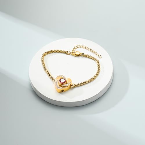 Imrsanl Heart Urn Bracelet for Ashes for Women Inlaid Crystal Ajustable Link Bracelets Cremation Jewelry Keepsake Loved Ones Memorial Ashes Holder - color: Gold-Red