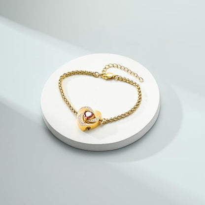 Imrsanl Heart Urn Bracelet for Ashes for Women Inlaid Crystal Ajustable Link Bracelets Cremation Jewelry Keepsake Loved Ones Memorial Ashes Holder - color: Gold-Red