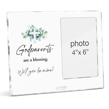 Godfather Gifts Picture Frame, Godfather Gifts From Godchild, Godfathers Are a Blessing Acrylic Photo Frames, Photo 4 x 6 Inches - color: Godparents- C