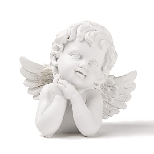 BRABUD Resin White Angle Bust Statue, Praying Cherub Figurine 5.1in | Cupid Wings Angel Sculpture Ornament, Indoor Outdoor Wedding Home Bedroom Tabletop Garden Decor, Holiday Gifts