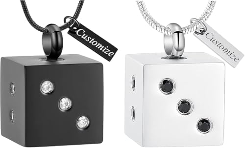 Hearbeingt Dice Urn Necklace Cremation Jewelry for Ashes Keepsake Pendant | for Women Men, Stainless steel, Memorial necklace, Ash pendant for human pet, Keepsake jewelry for loved ones, with fill tool - color: Customize A