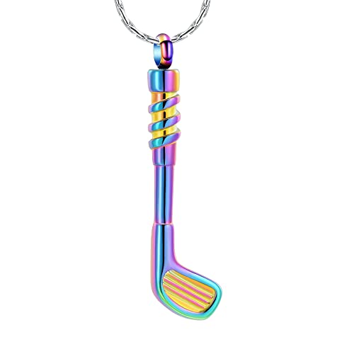 constantlife Cremation Golf Clubs Jewelry for Ashes Urn Necklace Keepsake 316L Stainless Steel Memorial Pendant - color: Colorful