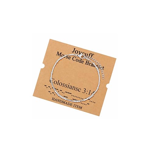 JoycuFF Inspirational Morse Code Bracelets for Women Silver Beads Jewelry Encouragement Mantra Gifts for Her - style: Silver-Christian-Colossiansc 3:14