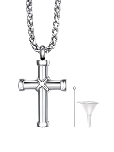 Richsteel Urn Necklaces for Ashes for Women Men Cremation Pendant | Necklace for Ashes Stainless Steel Memorial Jewelry - color: 02-Steel X Cross