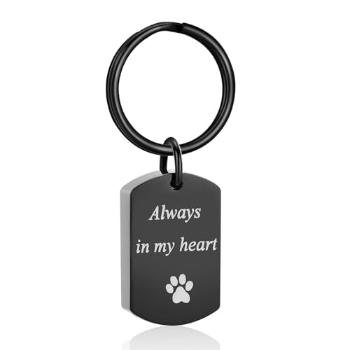 Pet Paw Cremation Jewelry Urn Keychain for Ashes for Women Men Memorial Keepsake Keychain - color: Black